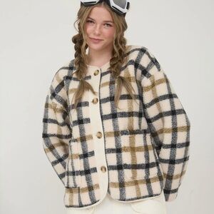 Plaid Button Down Teddy Jacket